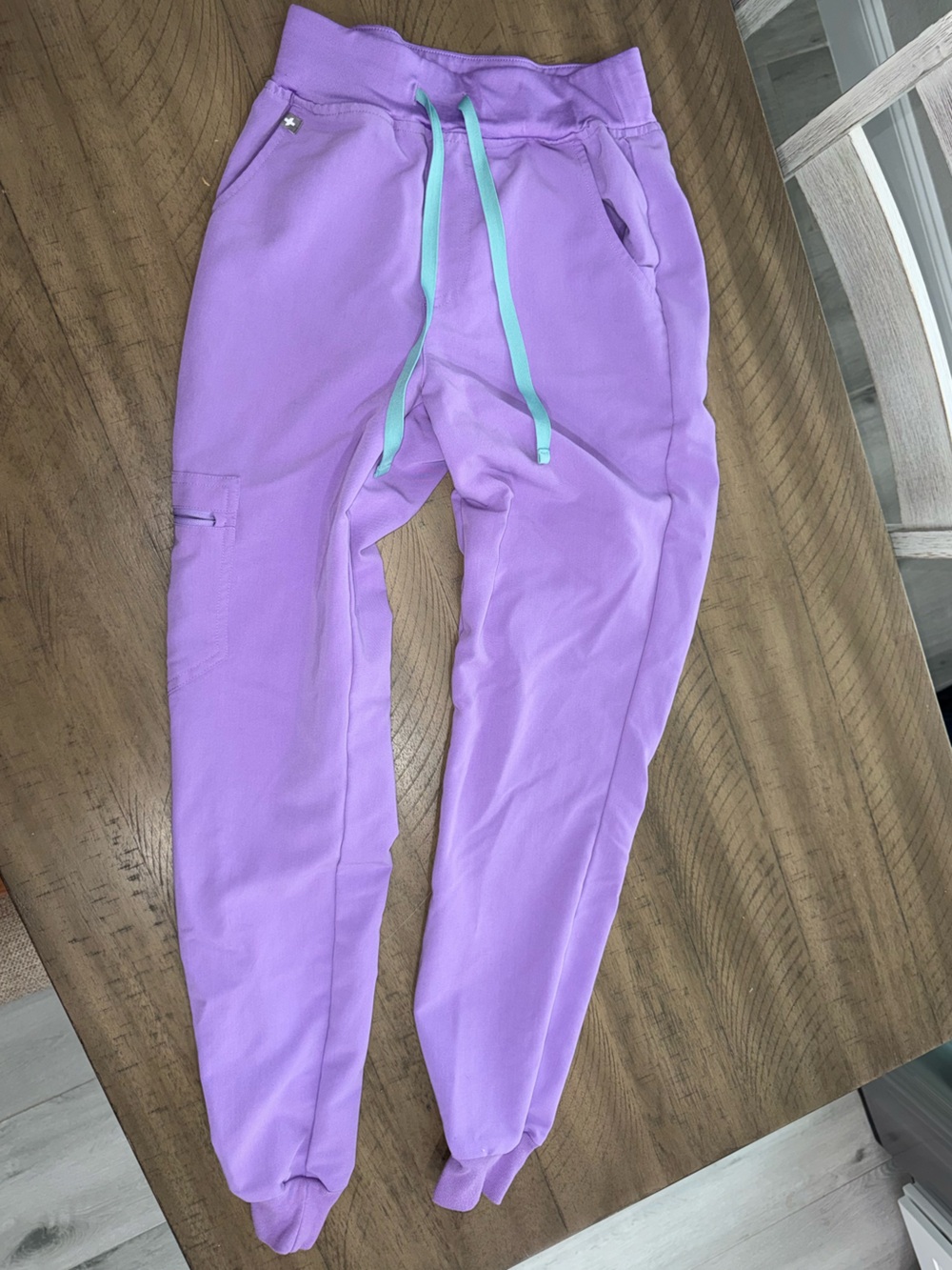 Figs Lavender Jogger Pants with Aqua Drawstring